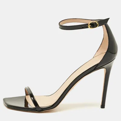 Pre-owned Stuart Weitzman Nudistcurve Size 42 Black Patent Leather Ankle Strap Sandals