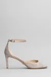 STUART WEITZMAN NUDISTIA 75 SANDALS IN BRONZE GLITTER