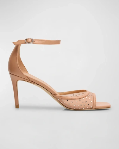 Stuart Weitzman Nudistia Crystal Mesh Ankle-strap Sandals In Ginger