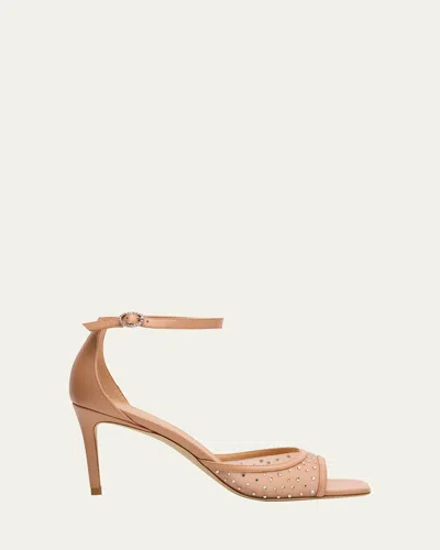 Stuart Weitzman Nudistia Crystal Mesh Ankle-strap Sandals In Ginger