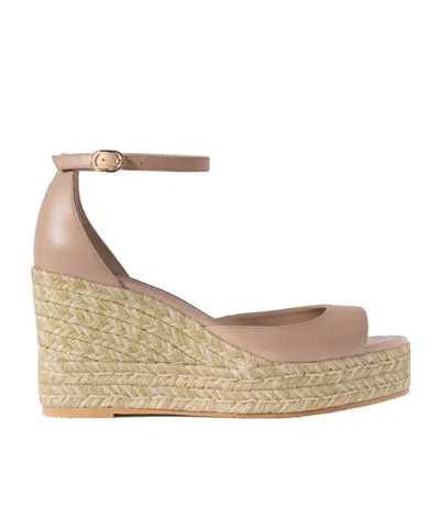 Stuart Weitzman Nudistia Leather Espadrille Wedge Sandals In Black