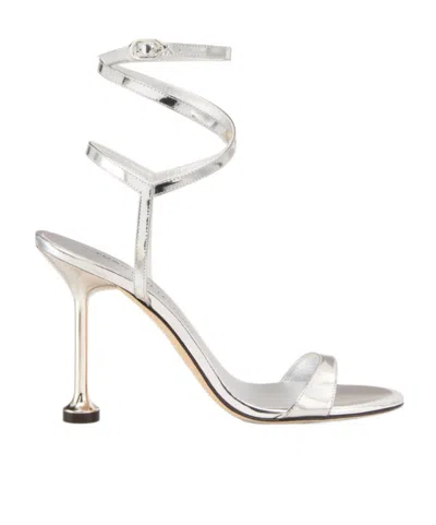 Stuart Weitzman Nudistini Wrap Ankle-strap Heeled Sandals In Silver