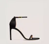 Stuart Weitzman Womens Squarenudist Black Suede Heel Sandal With Ankle Strap In Black