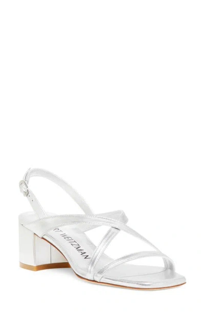Stuart Weitzman Oasis 50 Block Sandal In Silver