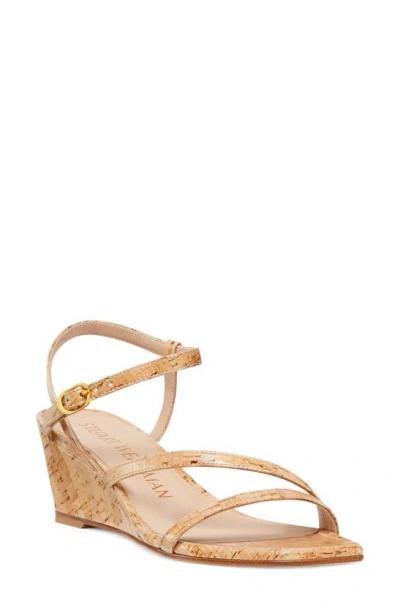 Stuart Weitzman Oasis Patent Ankle-strap Wedge Sandals In Adobe
