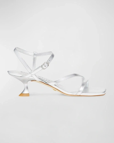 Stuart Weitzman Oasis Patent Ankle-strap Sandals In Silver