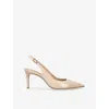 Stuart Weitzman Omens Beige Stuart Power 75 Slingback-strap Patent-leather Heeled Pumps Eur 39 / 6 Uk In Beige