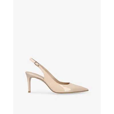 Stuart Weitzman Omens  Stuart Power 75 Slingback-strap Patent-leather Heeled Pumps In Neutral