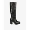 Stuart Weitzman Bethenny Leather Platform Knee Boots In Black