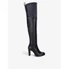 Stuart Weitzman Omens Black Highland Thigh-high Heeled Leather Boots In Black
