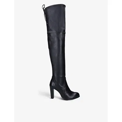 Stuart Weitzman Omens Black Highland Thigh-high Heeled Leather Boots