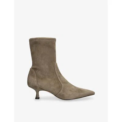 Stuart Weitzman Omens Naomi Suede Heeled Ankle Boots Taupe Comb Eur 39.5 / 6.5 Uk