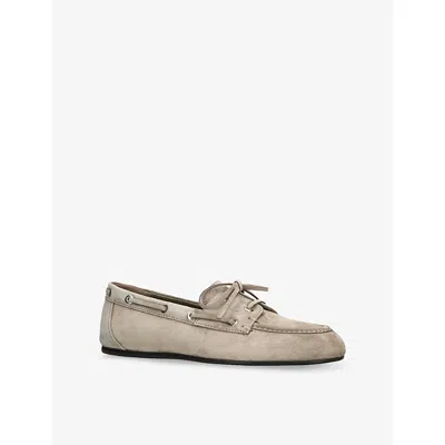 Stuart Weitzman Omens Taupe Comb Tinsley Suede Moccasins Eur 39.5 / 6.5 Uk