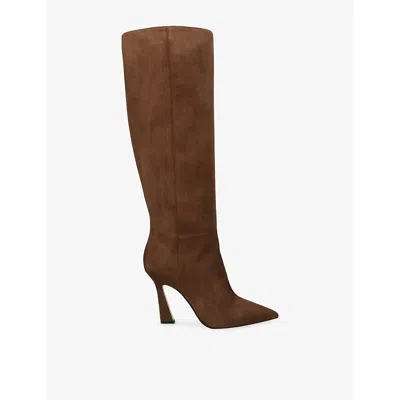 Stuart Weitzman Omens Vinnie Suede Heeled Knee-high Boots Brown Eur 38/5 Uk