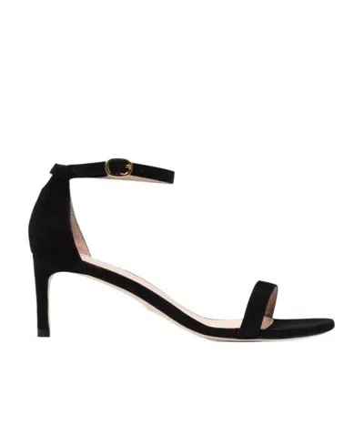 Stuart Weitzman Women's Squarenudist Suede Heel Sandal With Ankle Strap In Black