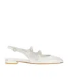 Stuart Weitzman Benni Metallic Mary Jane Ballerina Flats In White