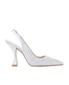 Stuart Weitzman Glam Xcurve Crystal Slingback Pumps In White