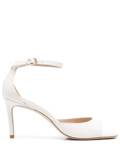 Stuart Weitzman Open-toe Beige Sandals With Delicate Ankle Strap In Red