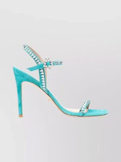 Stuart Weitzman Open Toe Stiletto Pumps Embellished In Blue