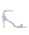 Stuart Weitzman Pastel Light Blue Leather Nudist Ii Sandals In Blue