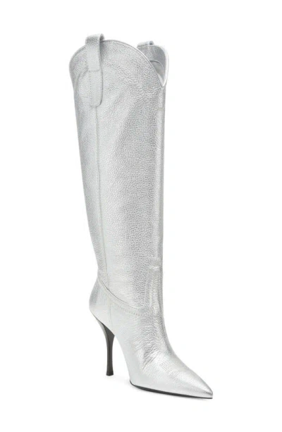 Stuart Weitzman Outwest Metallic Calfskin Stiletto Western Boots In Silver