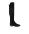 Stuart Weitzman Suede And Fabric Knee-high Block Heel Boots In Black