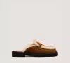 Stuart Weitzman Owen Buckle Shearling Mule In Brown
