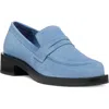 Stuart Weitzman Palmer Suede Penny Loafers In Blue Steel Leather