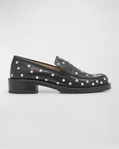 Stuart Weitzman Palmer Studded Leather Penny Loafers In Black