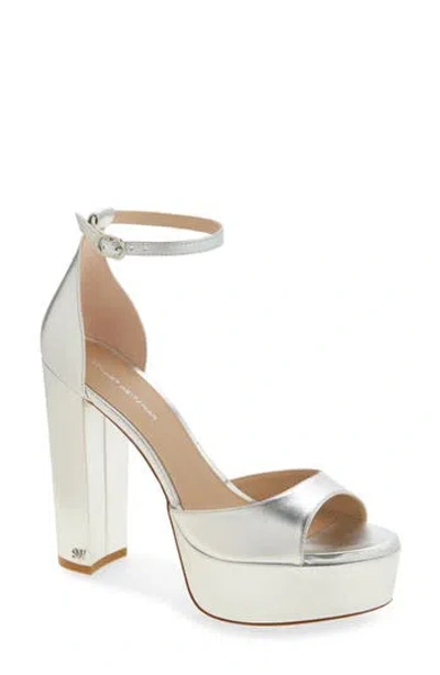 Stuart Weitzman Pamela Metallic Platform Sandal In Silver
