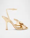 Stuart Weitzman Paradise 100 Flower Metallic Leather Stiletto Sandals In Golden