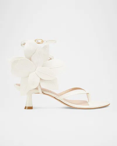 Stuart Weitzman Paradise 50 Flower Leather Kitten Sandals In Cream.