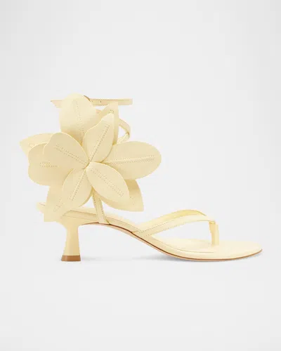 Stuart Weitzman Paradise 50 Flower Leather Kitten Sandals In Lemon Chiffon