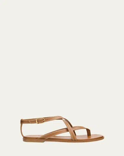 Stuart Weitzman Park Flat Strappy Leather Sandals In Brown