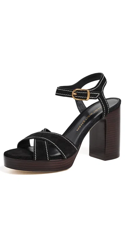 Stuart Weitzman 95mm Park Suede Platform Sandals In Black