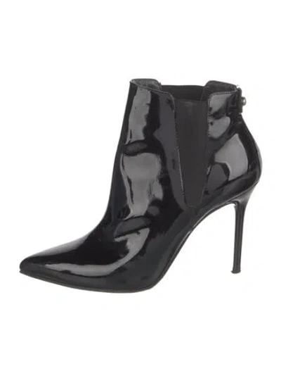 Pre-owned Stuart Weitzman Patent Leather Animal Print Chelsea Boots In Black