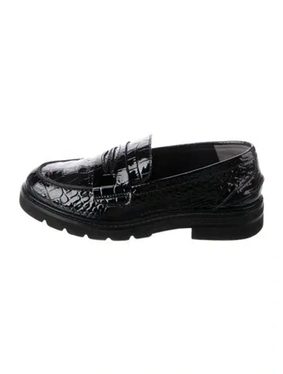 Pre-owned Stuart Weitzman Patent Leather Animal Print Loafers In Black