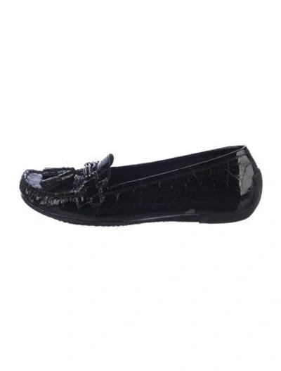Pre-owned Stuart Weitzman Patent Leather Animal Print Loafers In Black