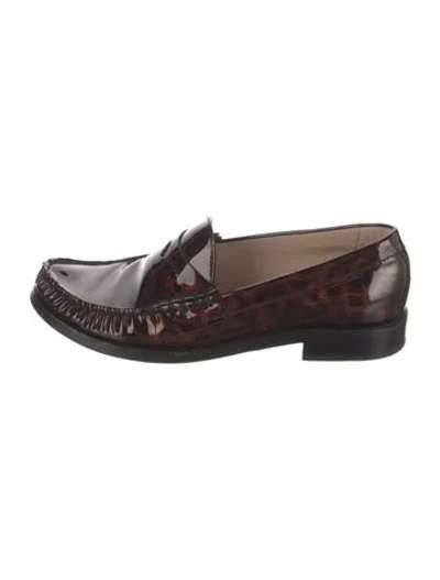 Pre-owned Stuart Weitzman Patent Leather Animal Print Loafers In Brown