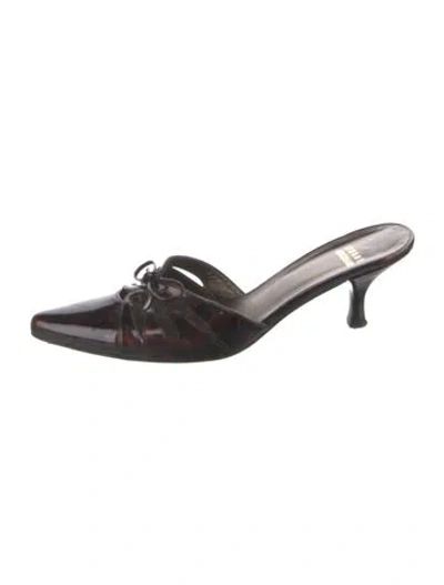 Pre-owned Stuart Weitzman Patent Leather Animal Print Mules In Brown