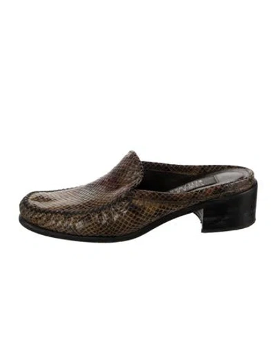 Pre-owned Stuart Weitzman Patent Leather Animal Print Mules In Brown