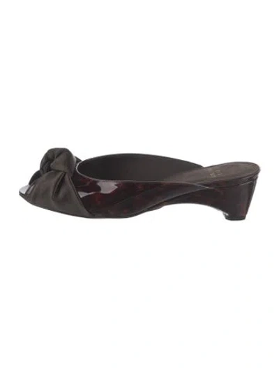 Pre-owned Stuart Weitzman Patent Leather Animal Print Mules In Brown
