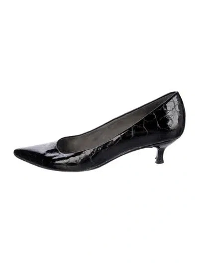 Pre-owned Stuart Weitzman Patent Leather Animal Print Pumps In Black