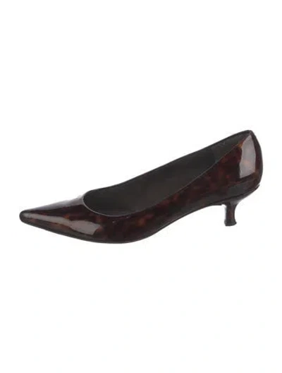 Pre-owned Stuart Weitzman Patent Leather Animal Print Pumps In Brown