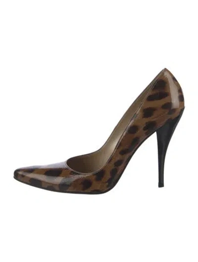 Pre-owned Stuart Weitzman Patent Leather Animal Print Pumps In Brown