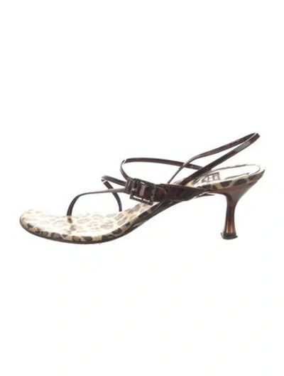 Pre-owned Stuart Weitzman Patent Leather Animal Print Sandals In Brown