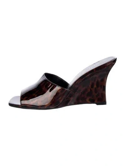 Pre-owned Stuart Weitzman Patent Leather Animal Print Slides In Brown
