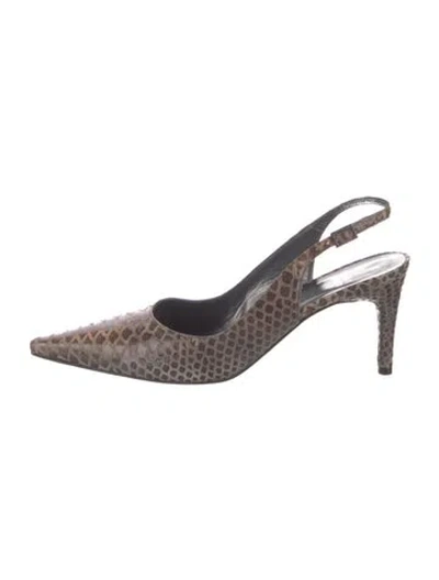 Pre-owned Stuart Weitzman Patent Leather Animal Print Slingback Pumps In Brown