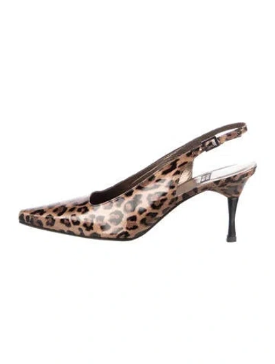 Pre-owned Stuart Weitzman Patent Leather Animal Print Slingback Pumps In Brown