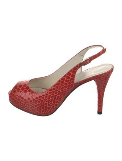 Pre-owned Stuart Weitzman Patent Leather Animal Print Slingback Pumps In Red